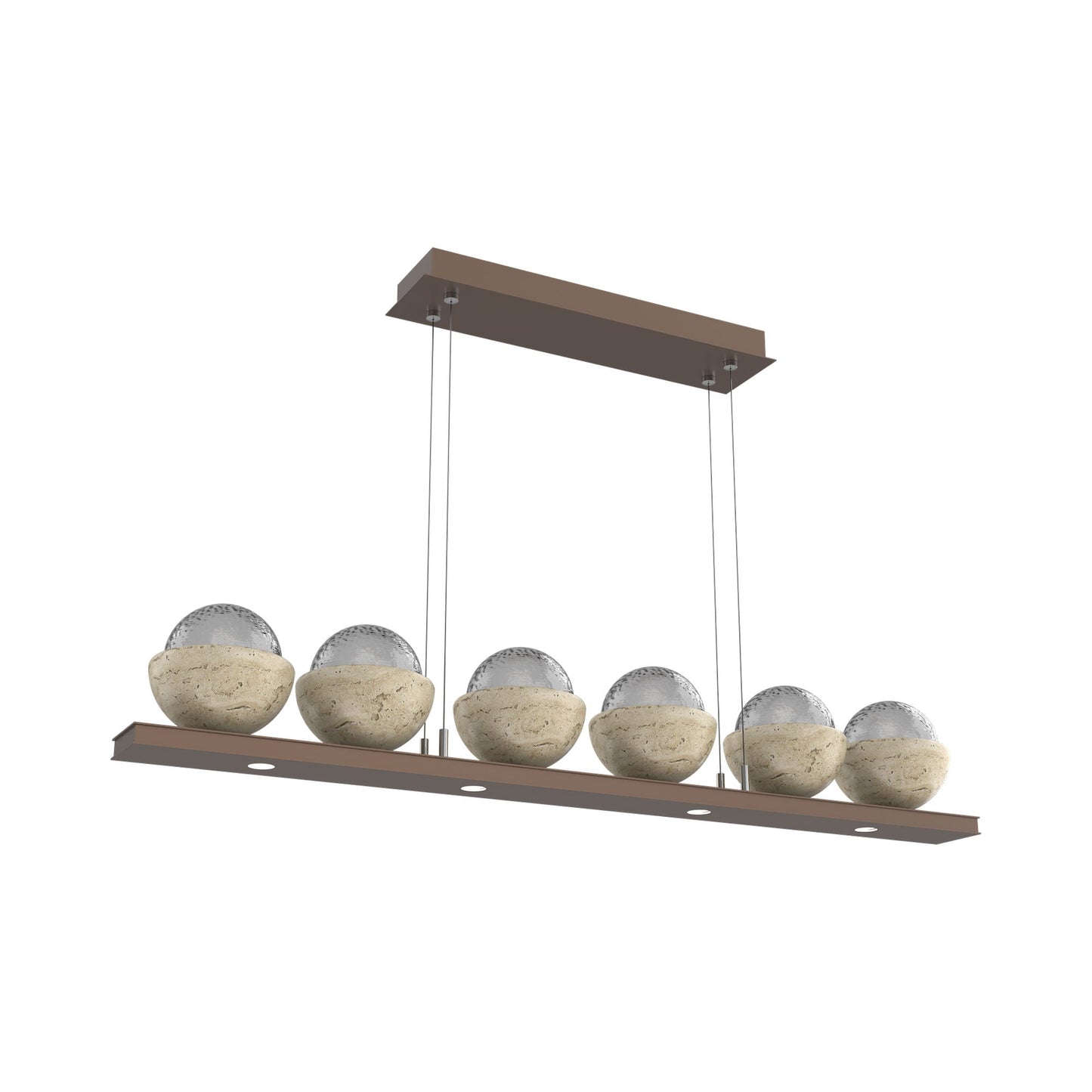 Cabochon Smoke Linear LED Chandelier in Burnished Bronze/Travertine (44-Inch).