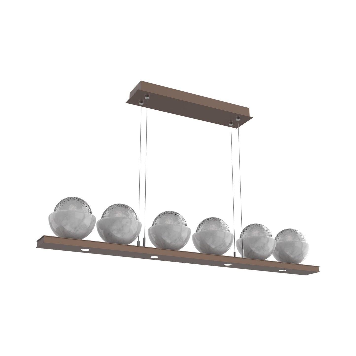 Cabochon Smoke Linear LED Chandelier in Burnished Bronze/White Marble (44-Inch).