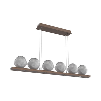 Cabochon Smoke Linear LED Chandelier in Burnished Bronze/White Marble (44-Inch).
