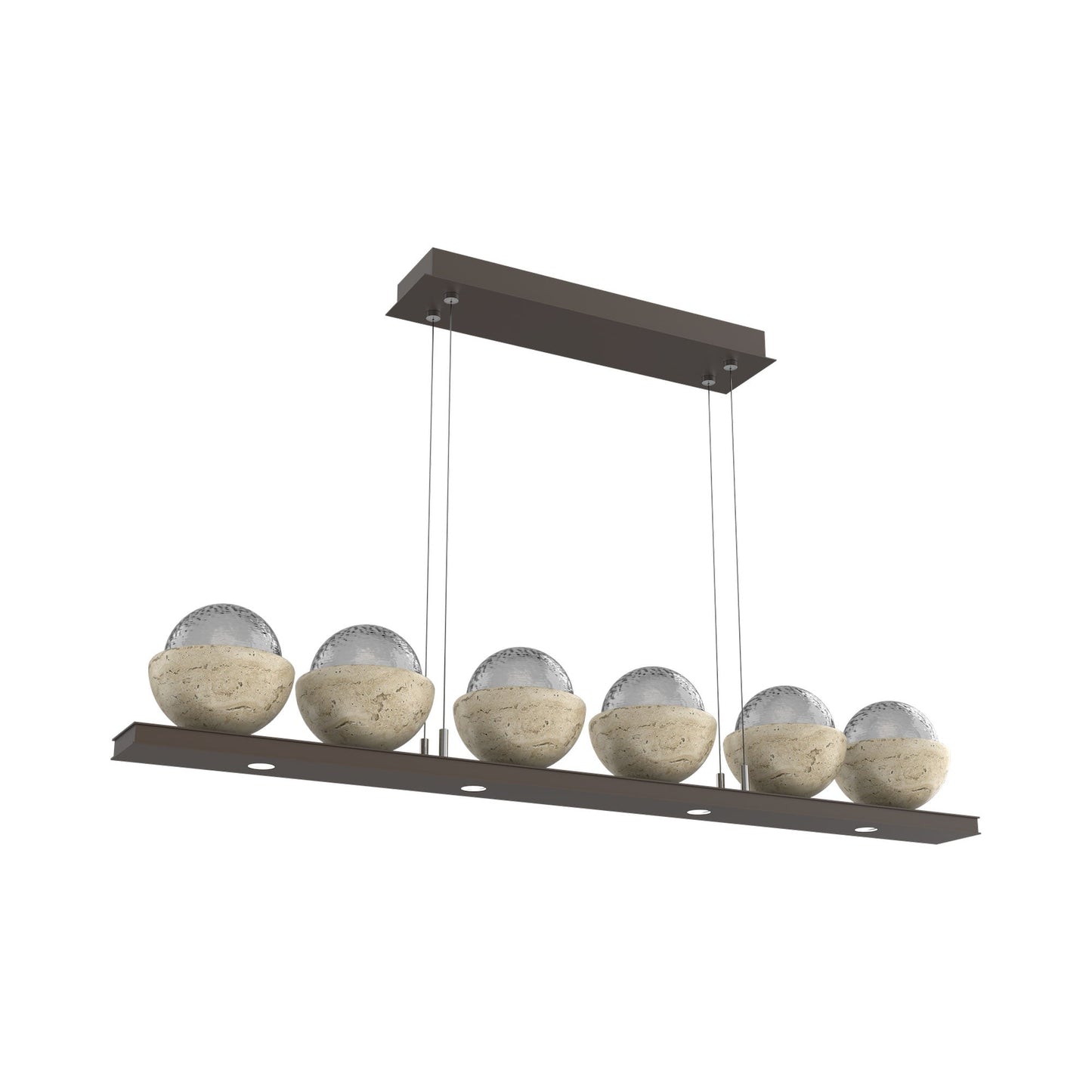 Cabochon Smoke Linear LED Chandelier in Flat Bronze/Travertine (44-Inch).