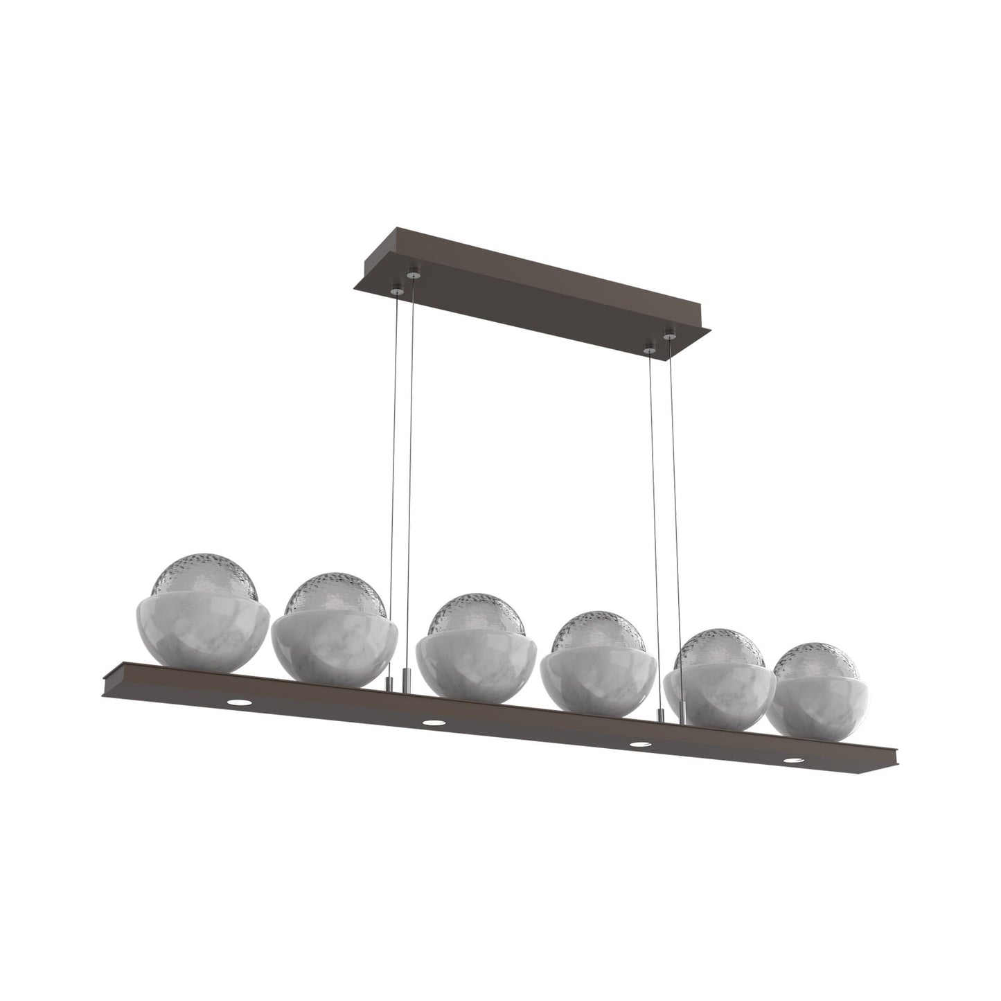 Cabochon Smoke Linear LED Chandelier in Flat Bronze/White Marble (44-Inch).