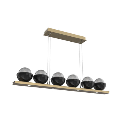 Cabochon Smoke Linear LED Chandelier in Gilded Brass/Black Marble (44-Inch).