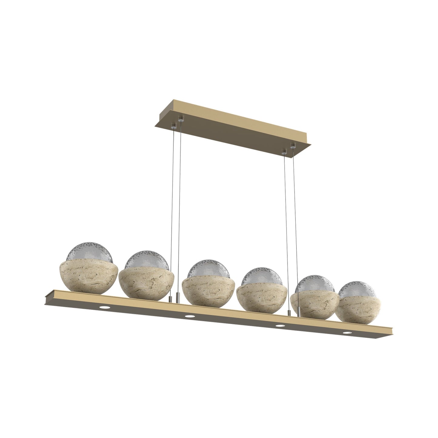 Cabochon Smoke Linear LED Chandelier in Gilded Brass/Travertine (44-Inch).