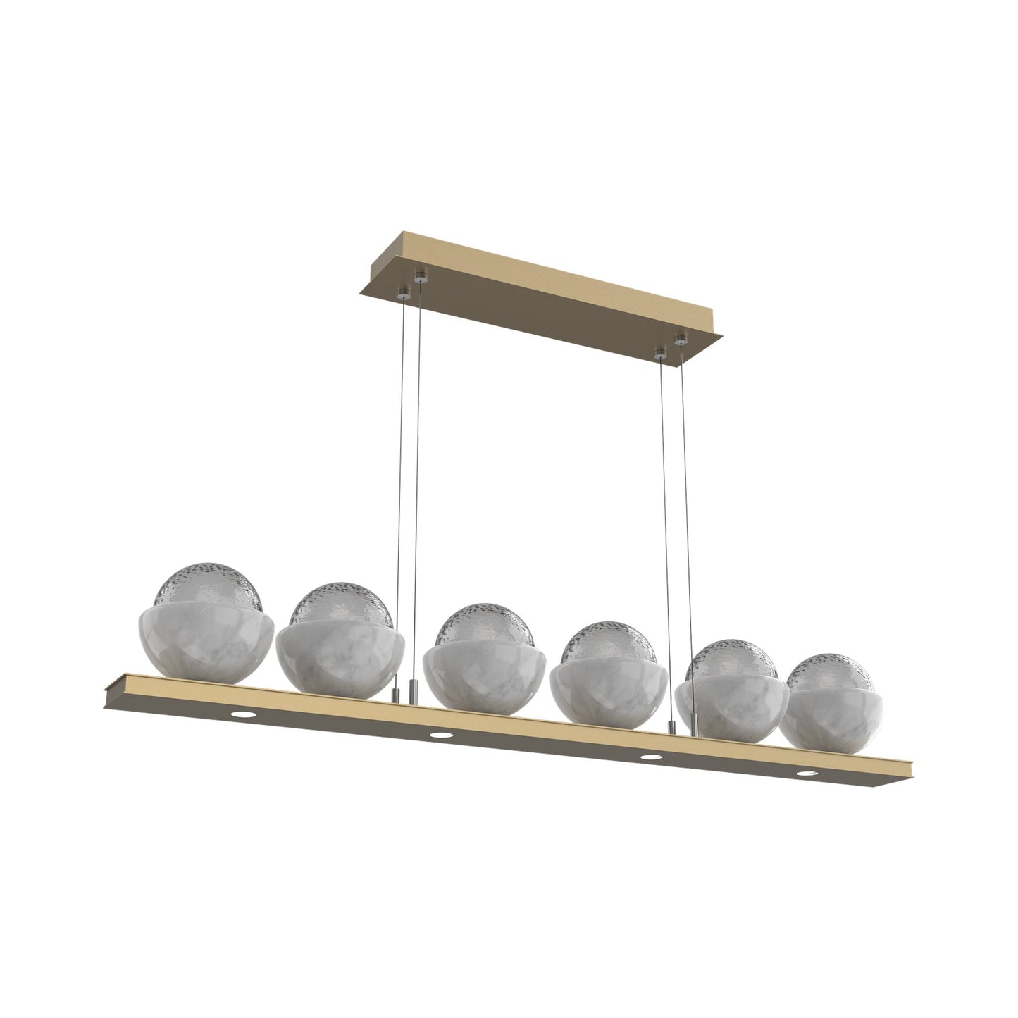 Cabochon Smoke Linear LED Chandelier in Gilded Brass/White Marble (44-Inch).