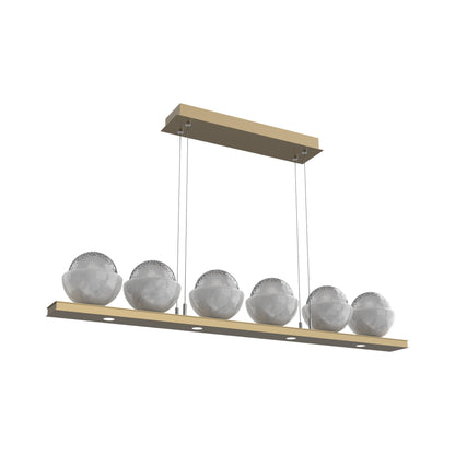 Cabochon Smoke Linear LED Chandelier in Gilded Brass/White Marble (44-Inch).