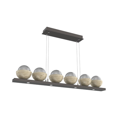 Cabochon Smoke Linear LED Chandelier in Graphite/Travertine (44-Inch).