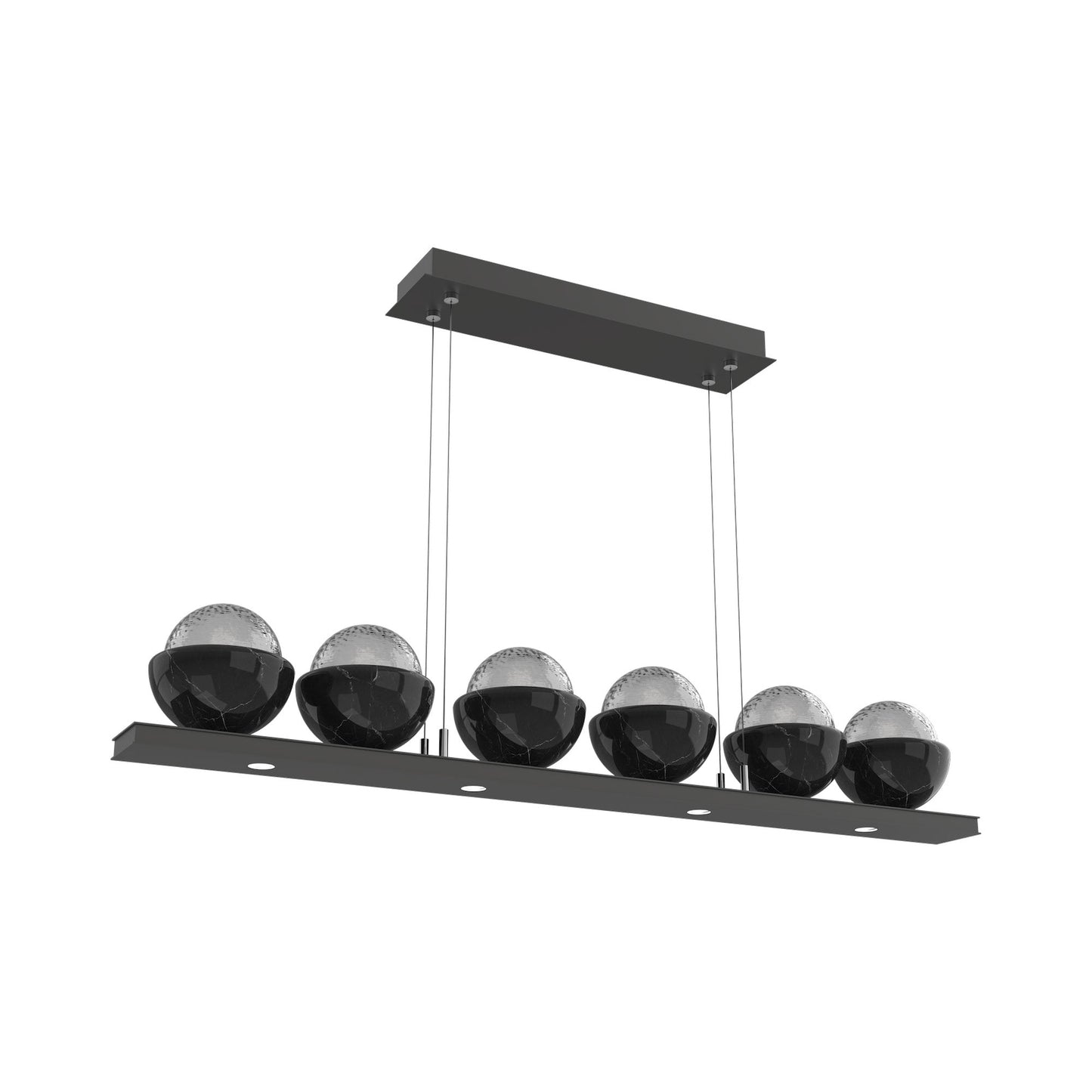 Cabochon Smoke Linear LED Chandelier in Matte Black/Black Marble (44-Inch).