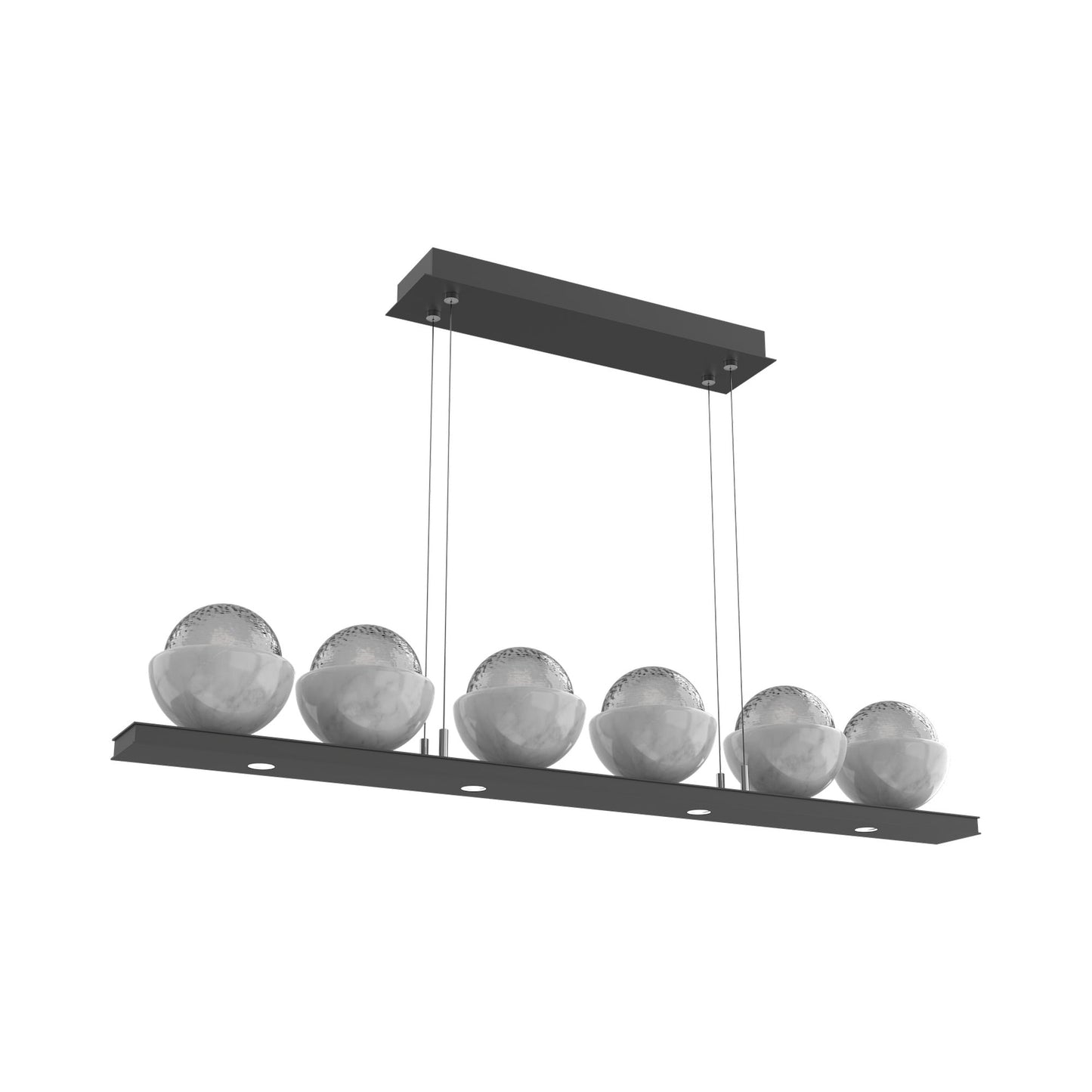 Cabochon Smoke Linear LED Chandelier in Matte Black/White Marble (44-Inch).