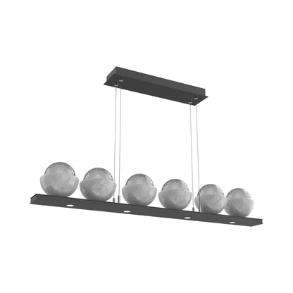 Cabochon Smoke Linear LED Chandelier in Matte Black/White Marble (44-Inch).