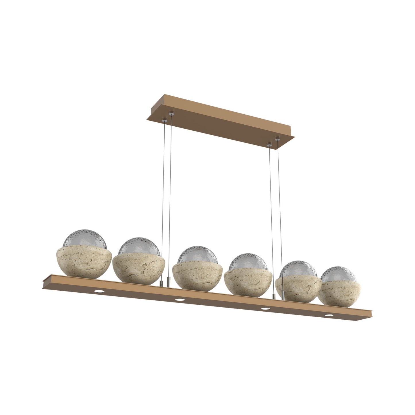 Cabochon Smoke Linear LED Chandelier in Novel Brass/Travertine (44-Inch).