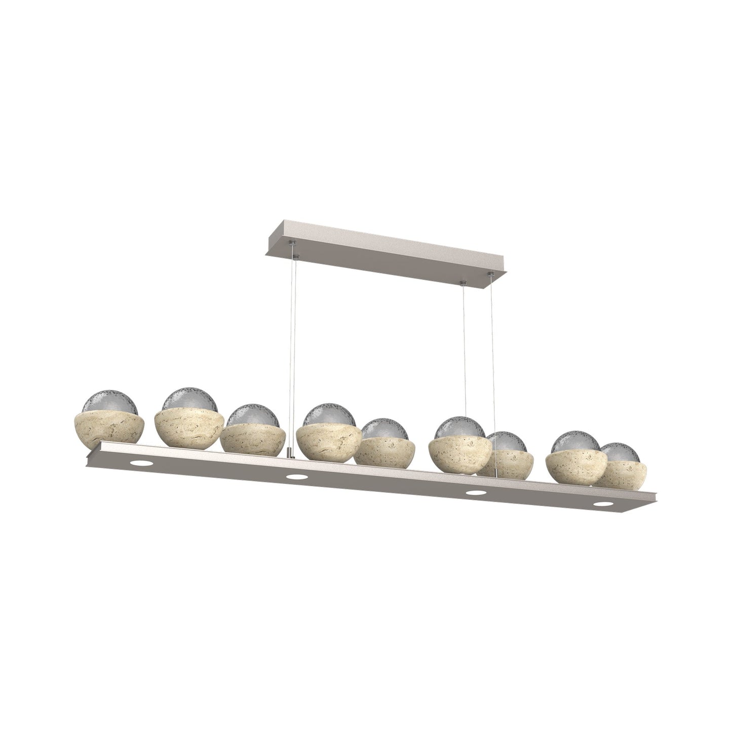 Cabochon Smoke Linear LED Chandelier in Beige Silver/Travertine (58.8-Inch).