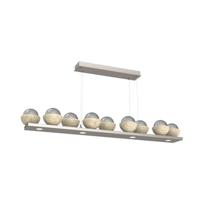 Cabochon Smoke Linear LED Chandelier in Beige Silver/Travertine (58.8-Inch).