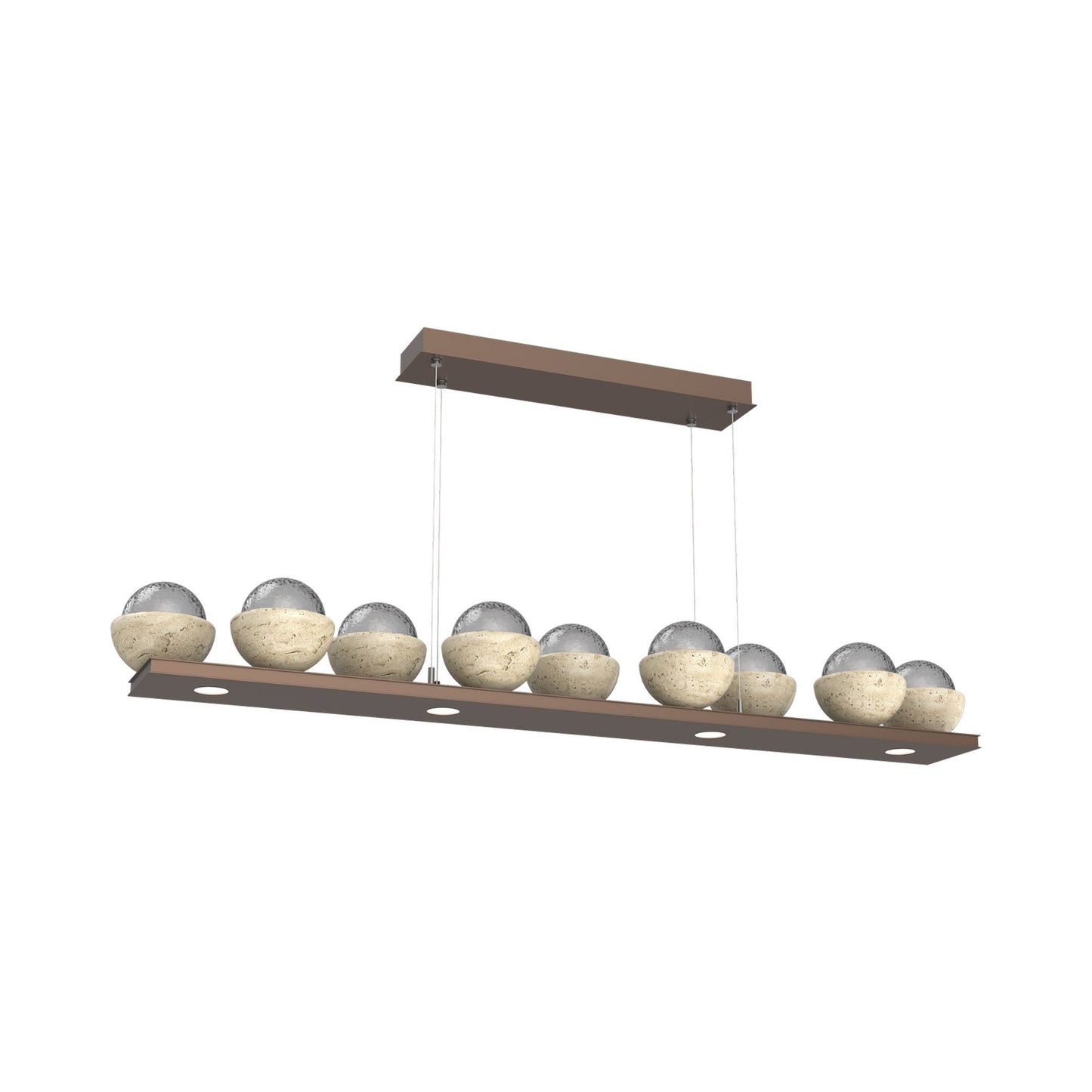 Cabochon Smoke Linear LED Chandelier in Burnished Bronze/Travertine (58.8-Inch).