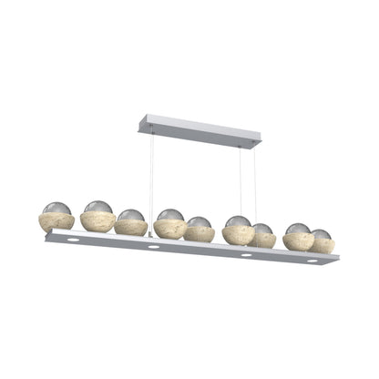 Cabochon Smoke Linear LED Chandelier in Classic Silver/Travertine (58.8-Inch).