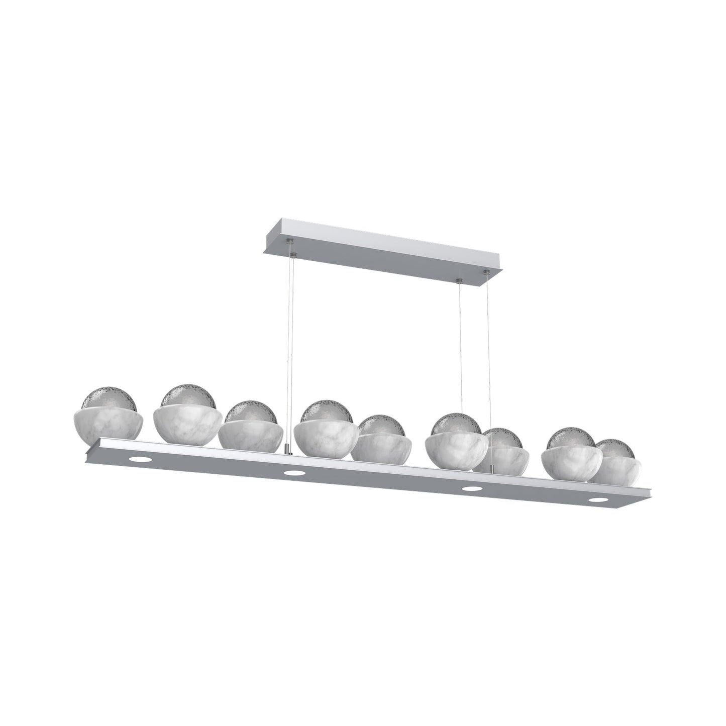 Cabochon Smoke Linear LED Chandelier in Classic Silver/White Marble (58.8-Inch).