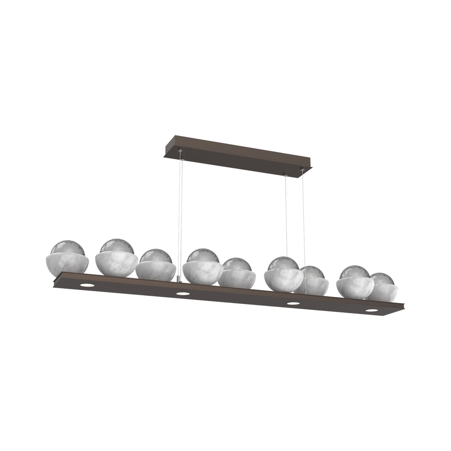 Cabochon Smoke Linear LED Chandelier in Flat Bronze/White Marble (58.8-Inch).