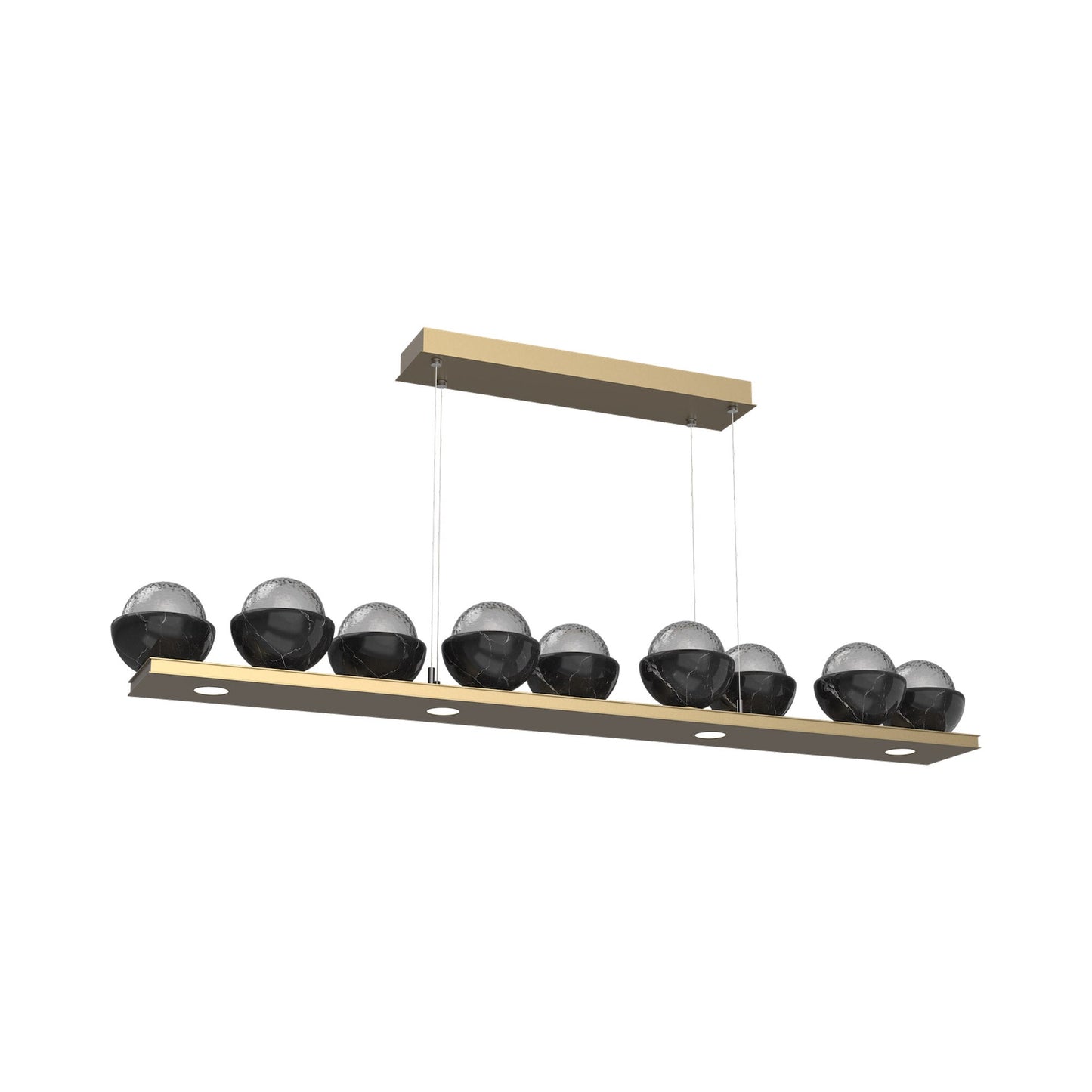 Cabochon Smoke Linear LED Chandelier in Gilded Brass/Black Marble (58.8-Inch).