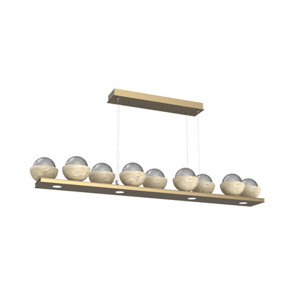 Cabochon Smoke Linear LED Chandelier in Gilded Brass/Travertine (58.8-Inch).