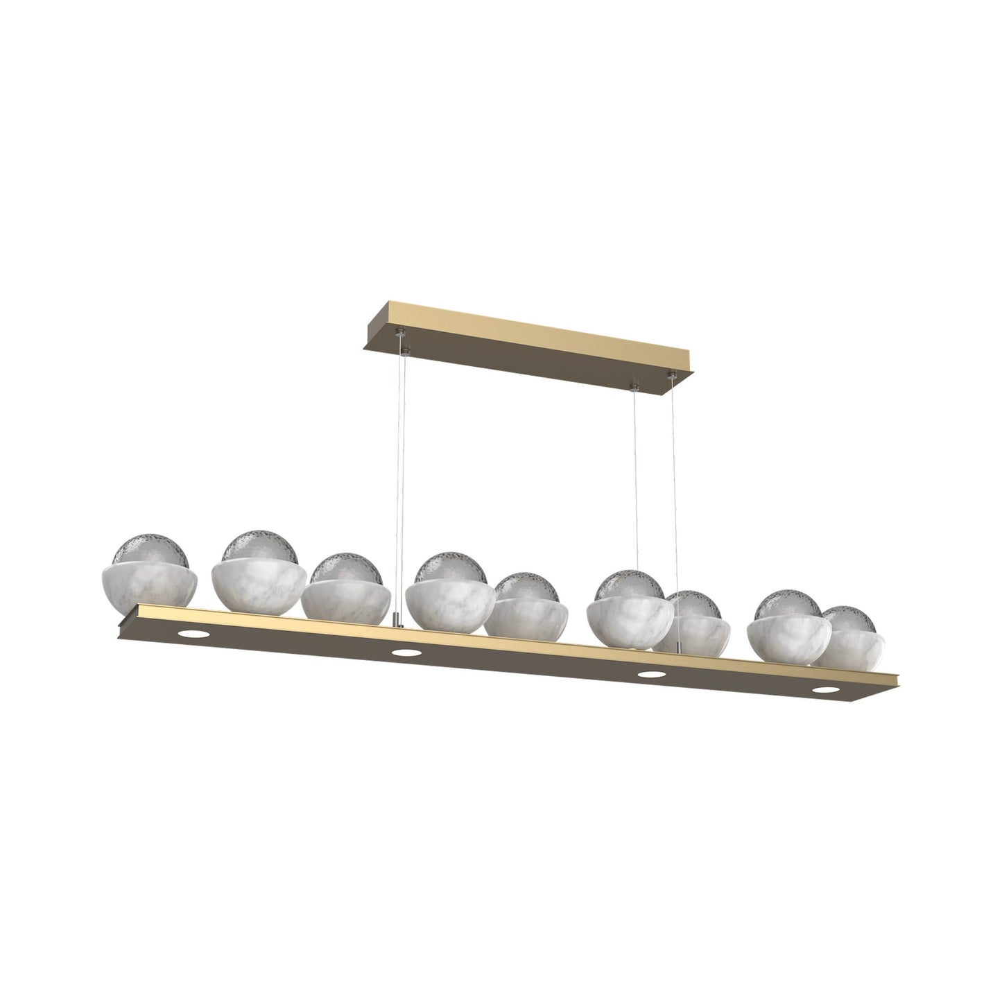 Cabochon Smoke Linear LED Chandelier in Gilded Brass/White Marble (58.8-Inch).