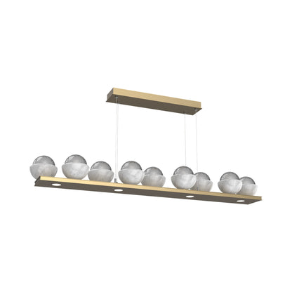 Cabochon Smoke Linear LED Chandelier in Gilded Brass/White Marble (58.8-Inch).
