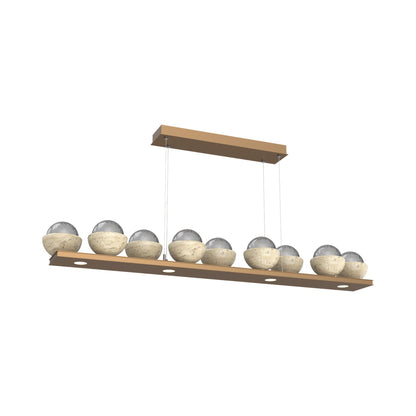 Cabochon Smoke Linear LED Chandelier in Novel Brass/Travertine (58.8-Inch).