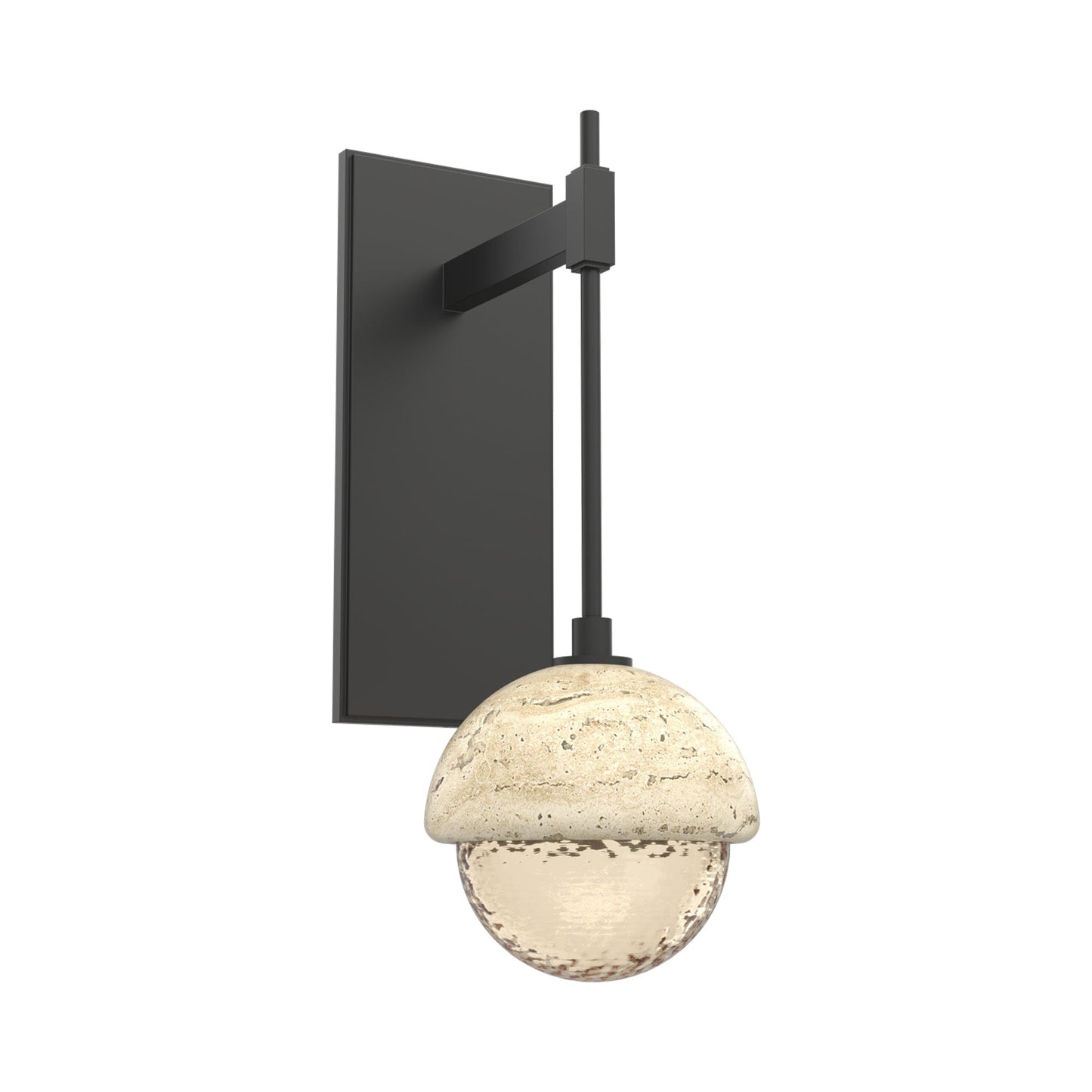 Cabochon Tempo LED Wall Light in Matte Black/Amber Blown Glass (Travertine).