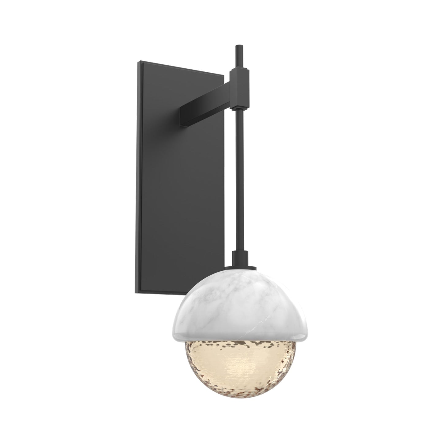 Cabochon Tempo LED Wall Light in Matte Black/Amber Blown Glass (White Marble).