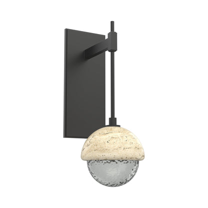 Cabochon Tempo LED Wall Light in Matte Black/Smoke Blown Glass (Travertine).