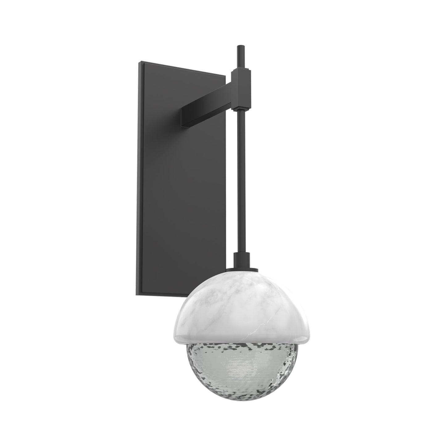 Cabochon Tempo LED Wall Light in Matte Black/Smoke Blown Glass (White Marble).