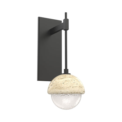 Cabochon Tempo LED Wall Light in Matte Black/White Blown Glass (Travertine).