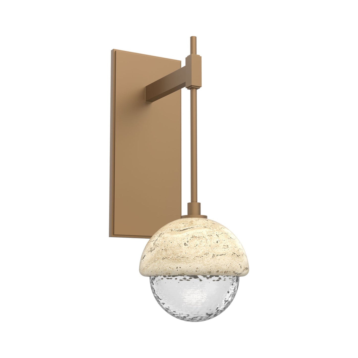 Cabochon Tempo LED Wall Light in Novel Brass/Clear Blown Glass (Travertine).