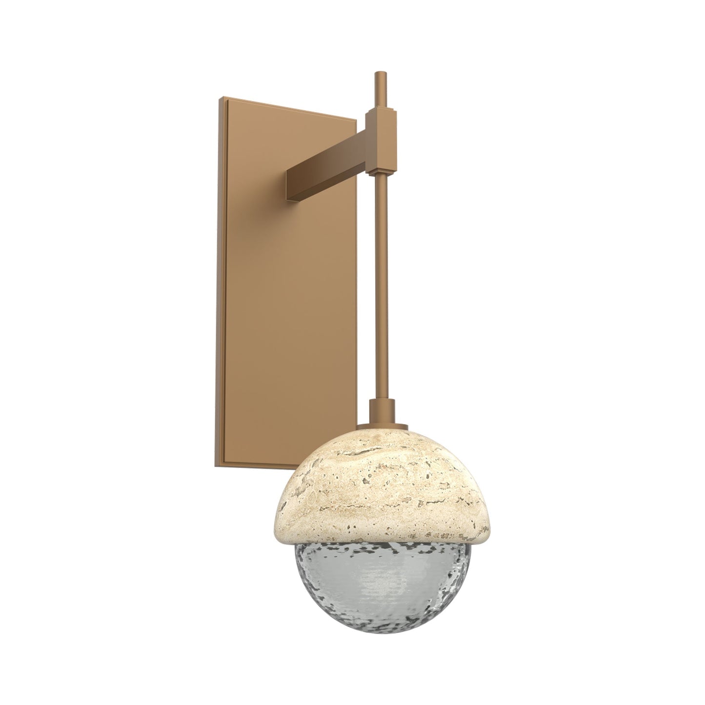 Cabochon Tempo LED Wall Light in Novel Brass/Smoke Blown Glass (Travertine).