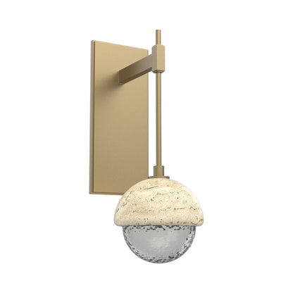 Cabochon Tempo LED Wall Light in Gilded Brass/Smoke Blown Glass (Travertine).
