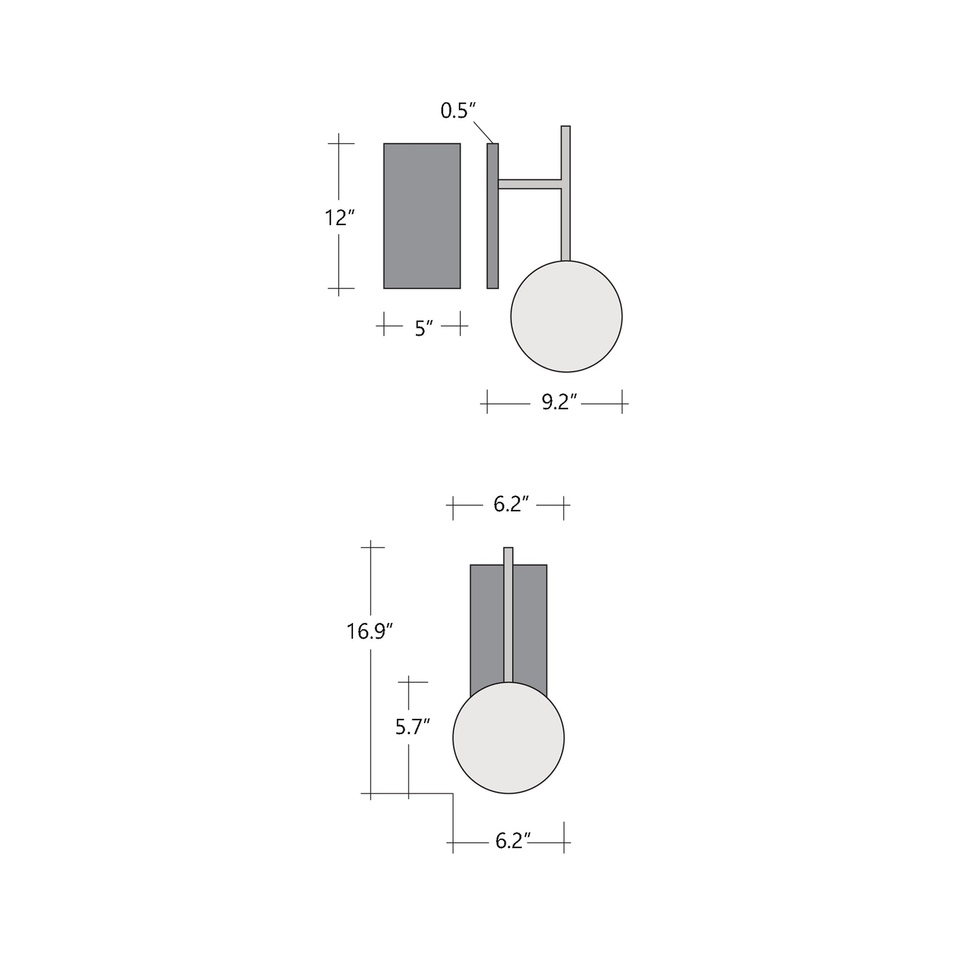 Cabochon Tempo LED Wall Light - line drawing.