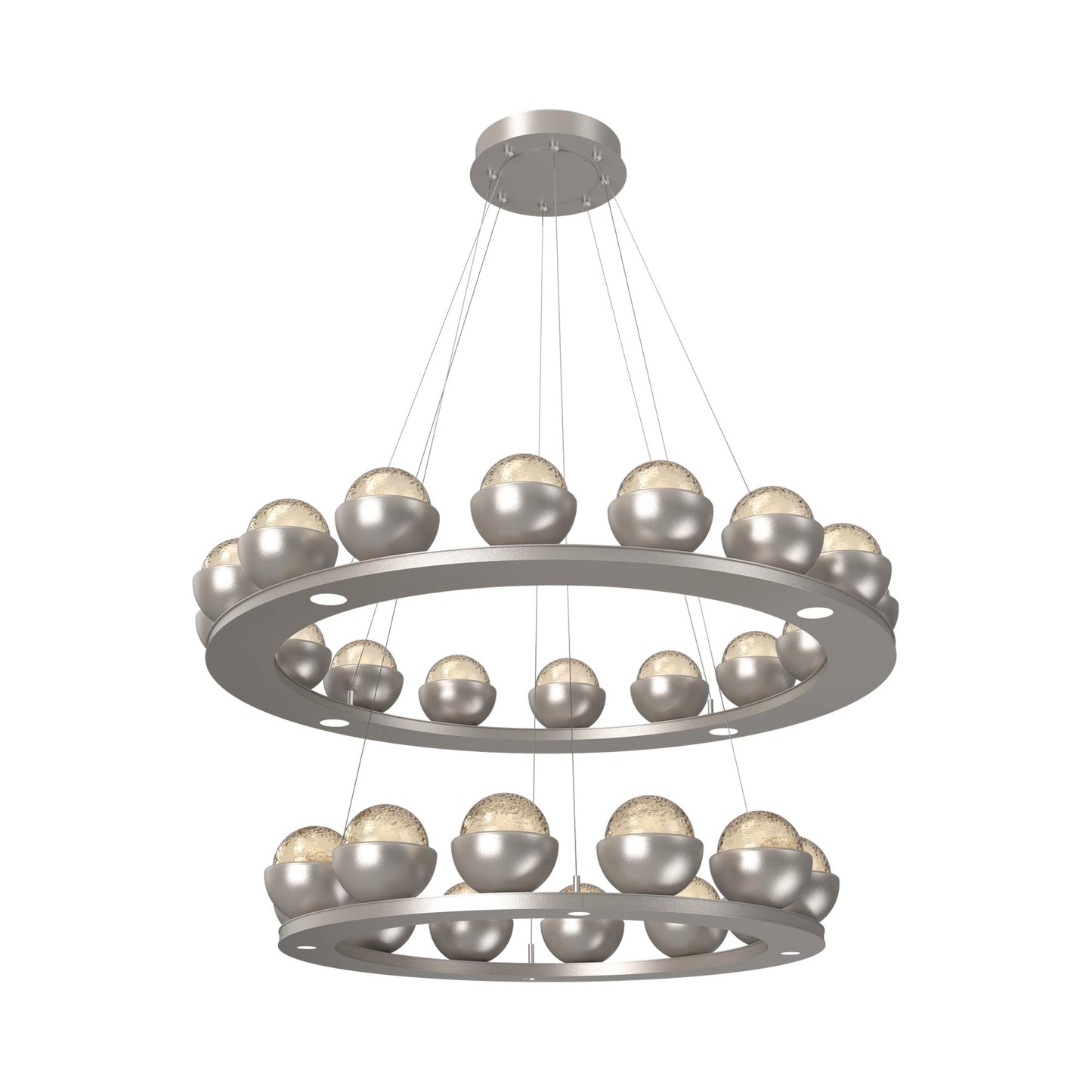 Cabochon Two-Tier Ring LED Chandelier in Beige Silver/Amber Blown Glass (Matching Finish).