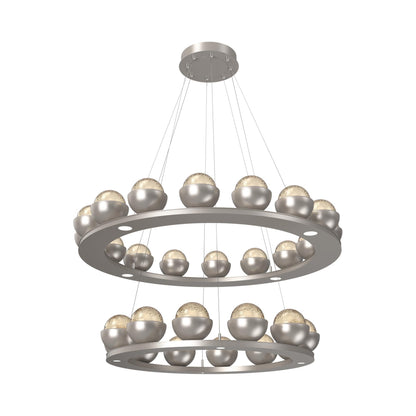 Cabochon Two-Tier Ring LED Chandelier in Beige Silver/Amber Blown Glass (Matching Finish).