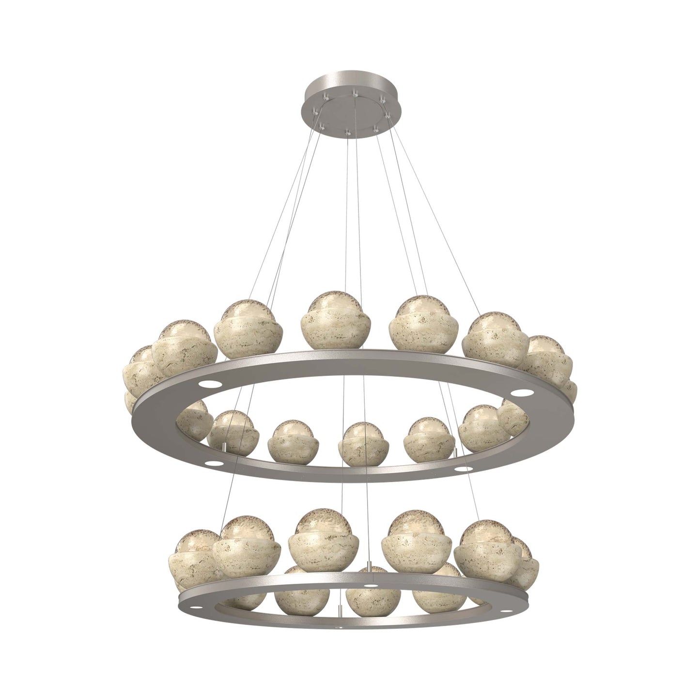 Cabochon Two-Tier Ring LED Chandelier in Beige Silver/Amber Blown Glass (Travertine).
