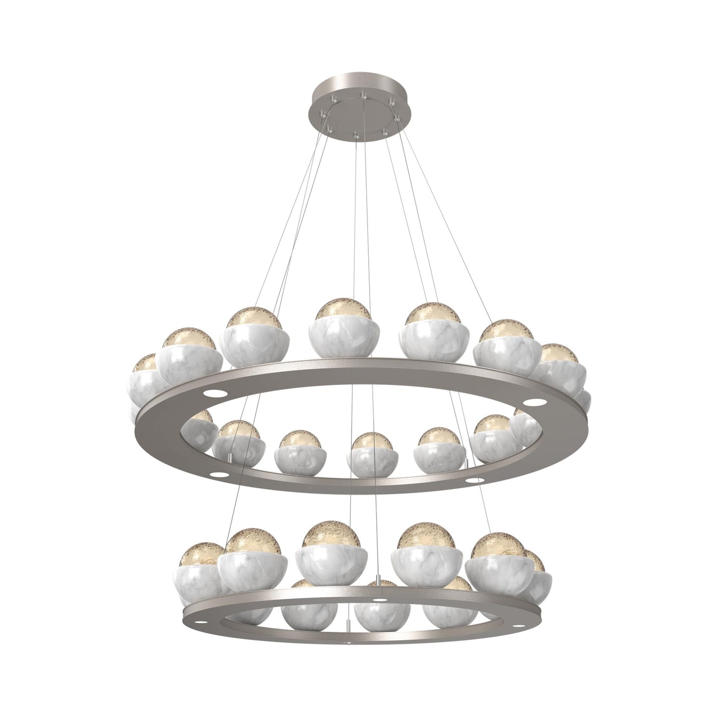 Cabochon Two-Tier Ring LED Chandelier in Beige Silver/Amber Blown Glass (White Marble).