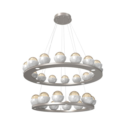 Cabochon Two-Tier Ring LED Chandelier in Beige Silver/Amber Blown Glass (White Marble).