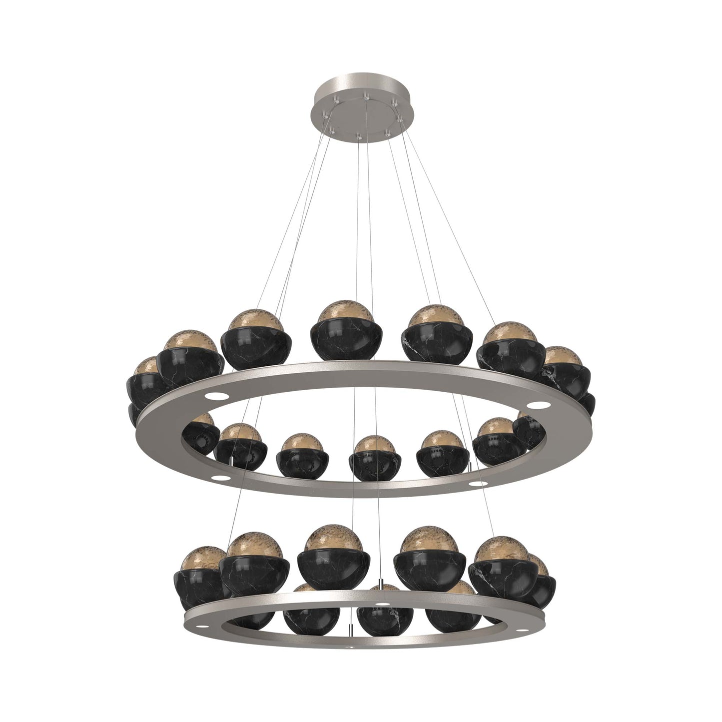 Cabochon Two-Tier Ring LED Chandelier in Beige Silver/Bronze Blown Glass (Black Marble).