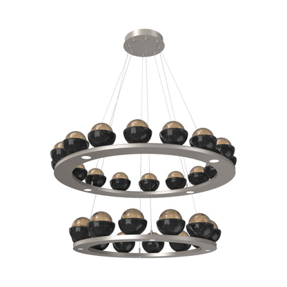 Cabochon Two-Tier Ring LED Chandelier in Beige Silver/Bronze Blown Glass (Black Marble).
