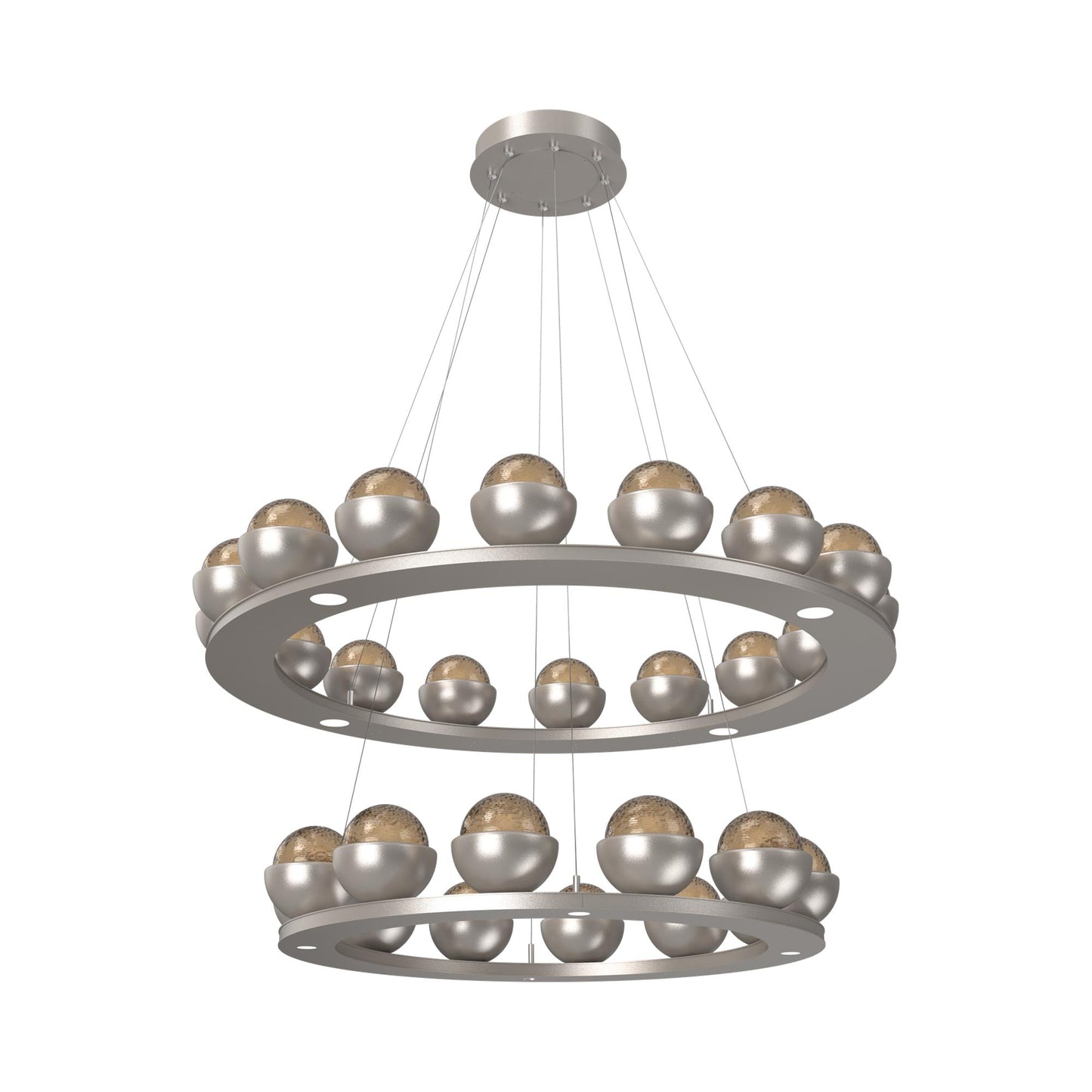 Cabochon Two-Tier Ring LED Chandelier in Beige Silver/Bronze Blown Glass (Matching Finish).
