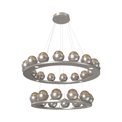 Cabochon Two-Tier Ring LED Chandelier in Beige Silver/Bronze Blown Glass (Matching Finish).