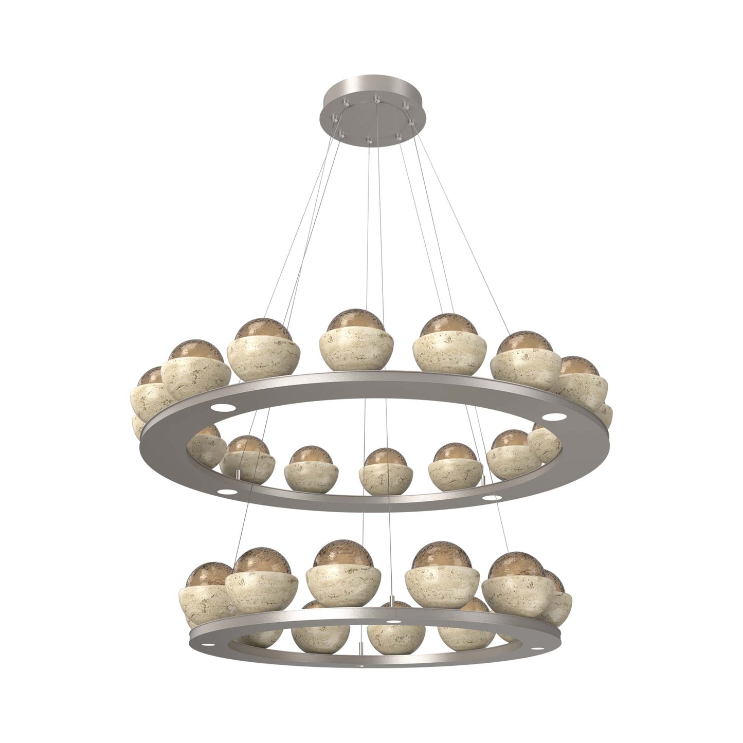 Cabochon Two-Tier Ring LED Chandelier in Beige Silver/Bronze Blown Glass (Travertine).