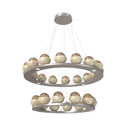 Cabochon Two-Tier Ring LED Chandelier in Beige Silver/Bronze Blown Glass (Travertine).
