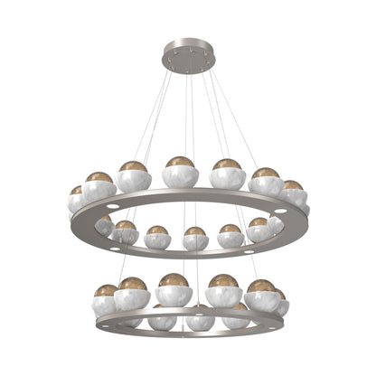 Cabochon Two-Tier Ring LED Chandelier in Beige Silver/Bronze Blown Glass (White Marble).