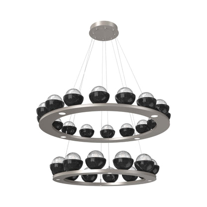 Cabochon Two-Tier Ring LED Chandelier in Beige Silver/Clear Blown Glass (Black Marble).