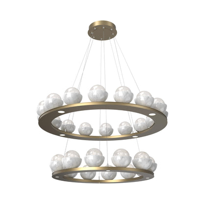 Cabochon Two-Tier Ring LED Chandelier in Gilded Brass/White Blown Glass (White Marble).