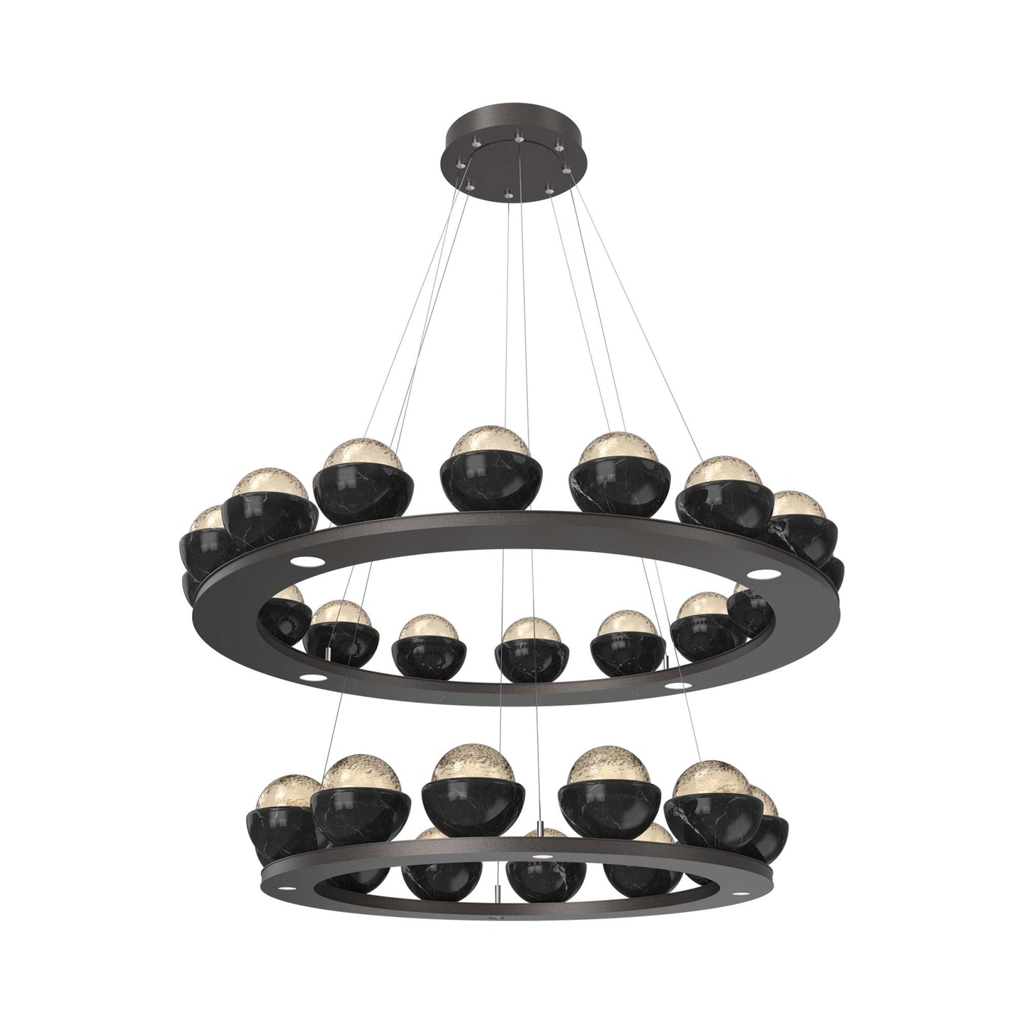 Cabochon Two-Tier Ring LED Chandelier in Graphite/Amber Blown Glass (Black Marble).