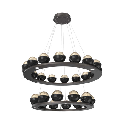 Cabochon Two-Tier Ring LED Chandelier in Graphite/Amber Blown Glass (Black Marble).